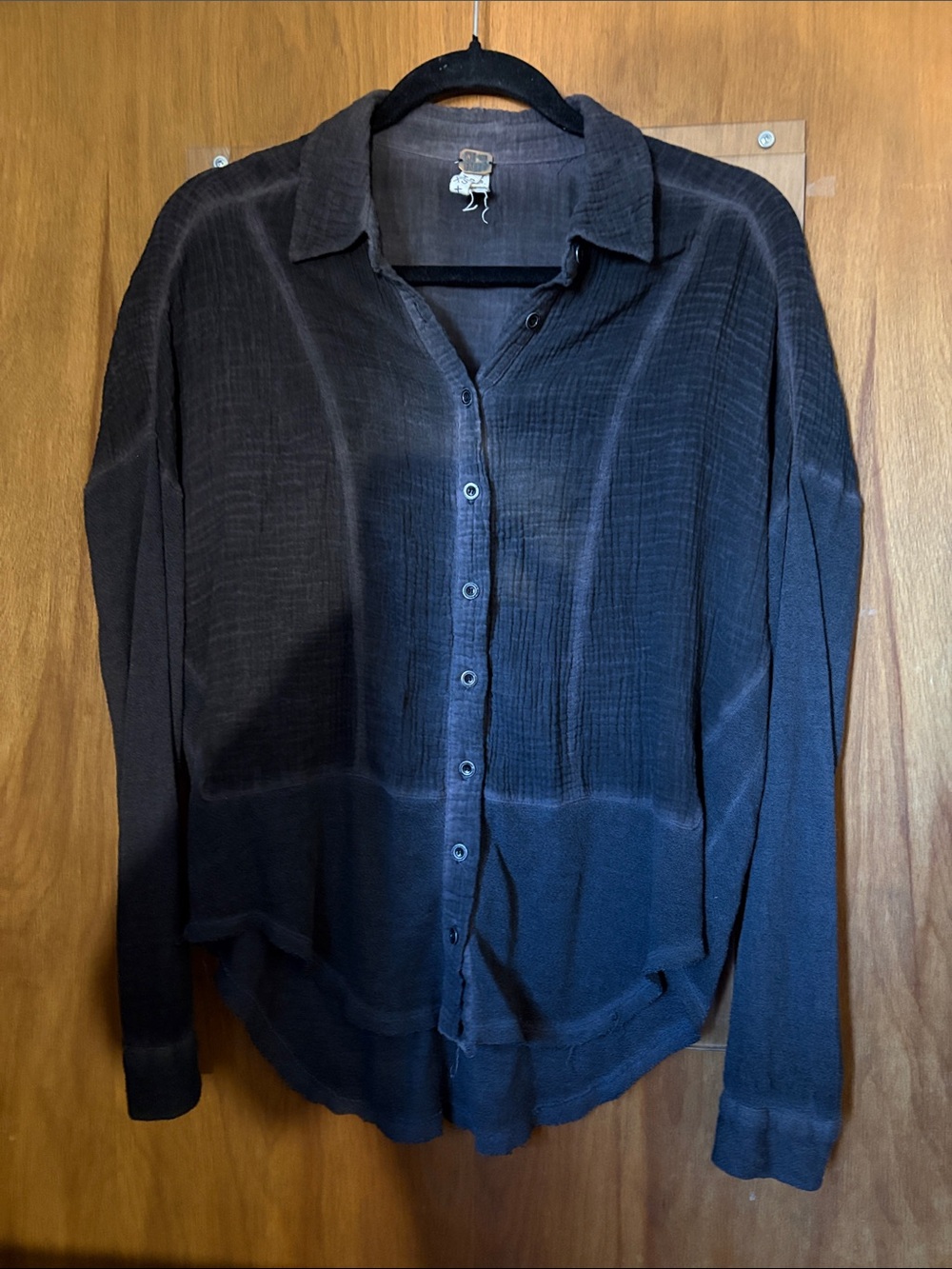 We The Free Blue Textured Gauze Button Down Shirt